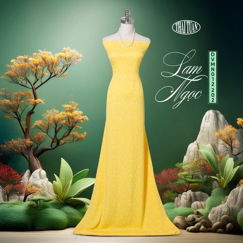 Vải Gấm Lam Ngọc Màu Vàng Khổ 1m15 x 2m5 DVMN012202