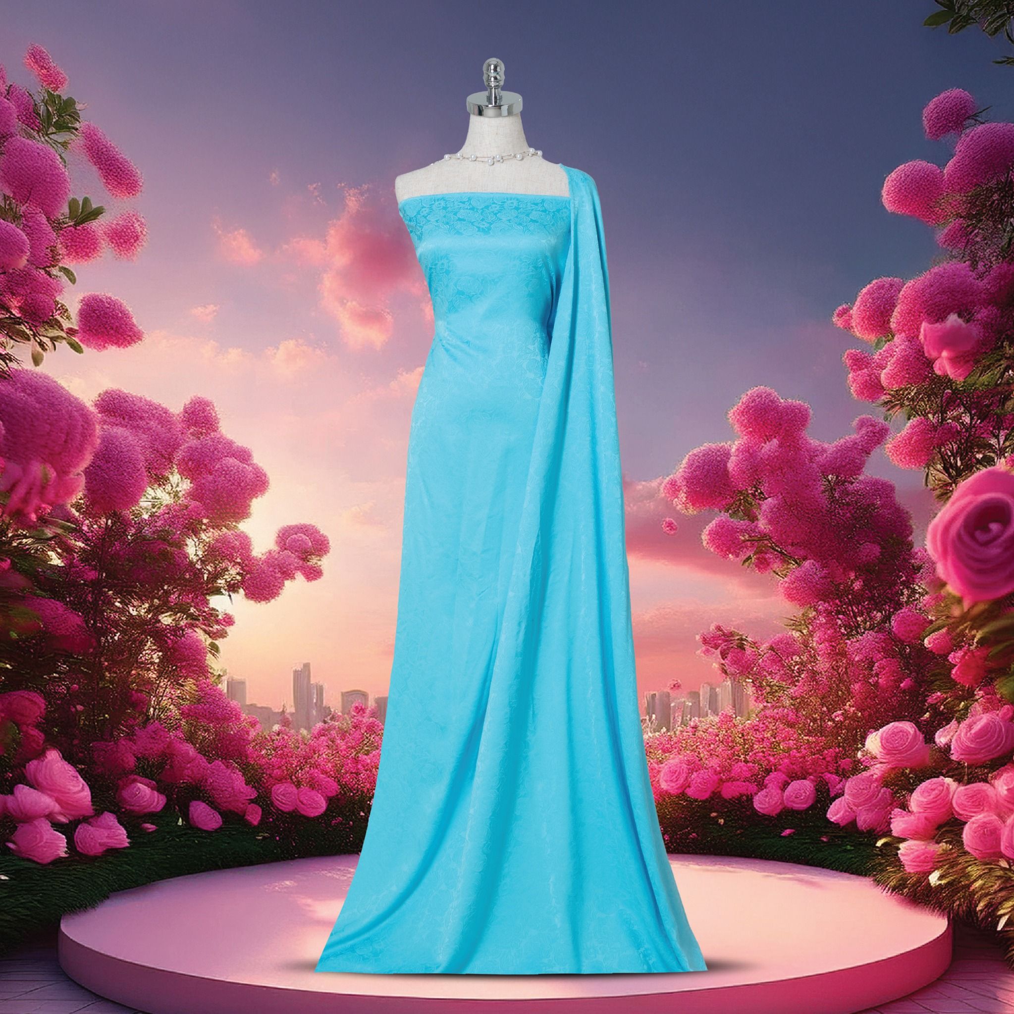 DWHN009-205 Vải Gấm Phù Điêu Màu Xanh Biển Khổ 1m15 x 2m5