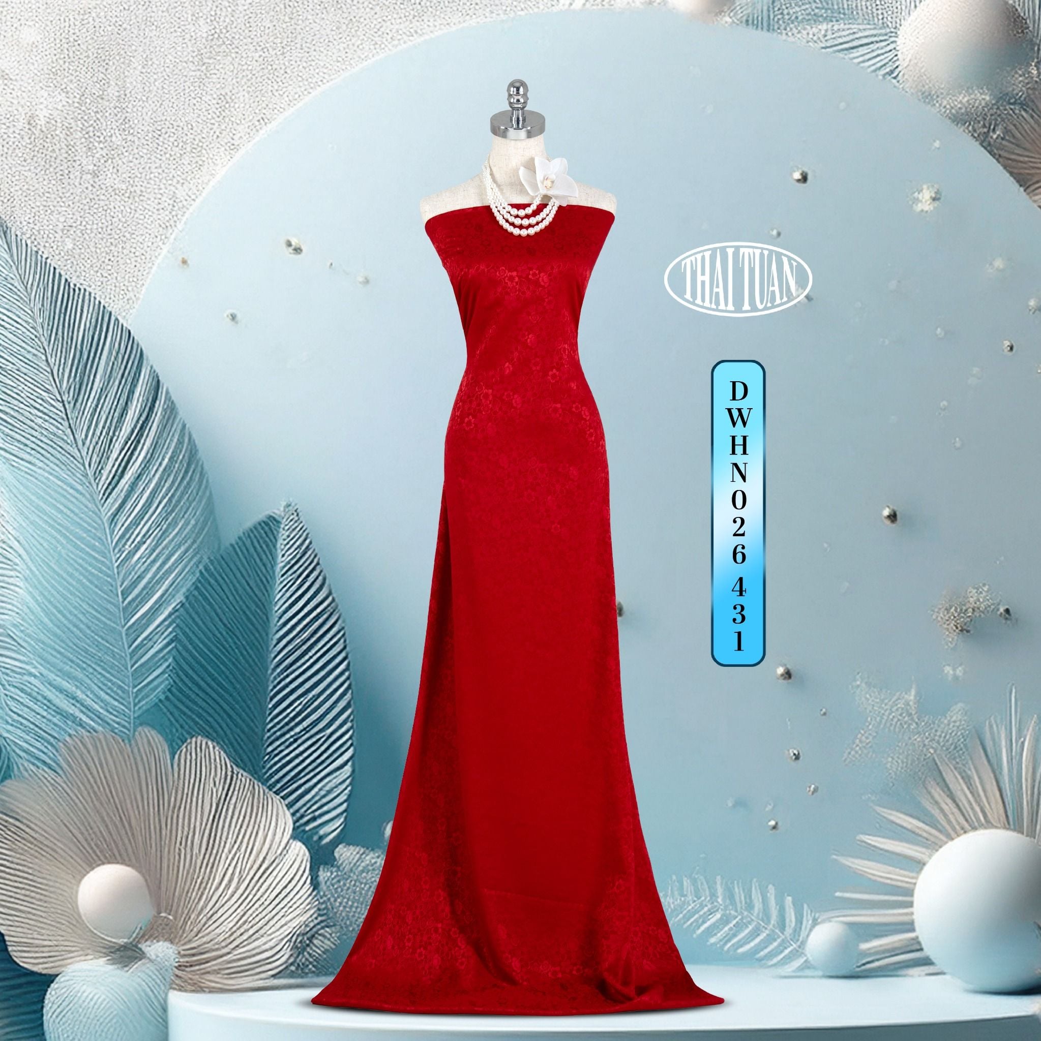 DWHN026431 Vải Gấm Phù Điêu Màu Đỏ Khổ 1m15 x 2m5