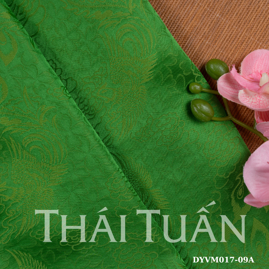 DYVM017-09A Vải Tơ Tằm Phượng Hoàng Màu Xanh Lá