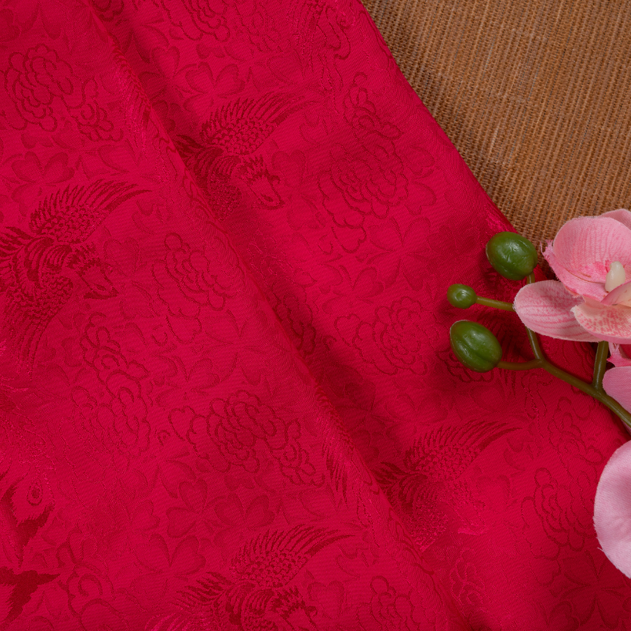 DYVM017-46B Vải Tơ Tằm Phượng Hoàng Màu Đỏ
