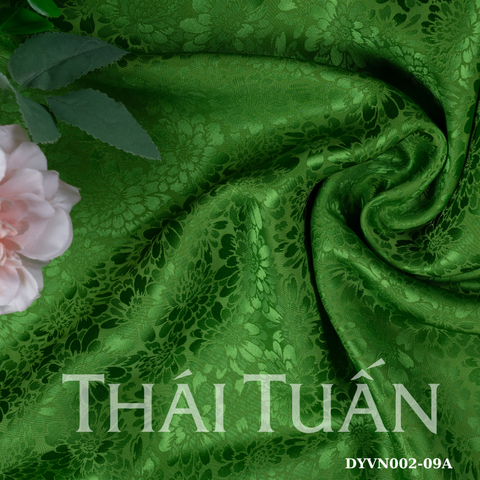 DYVN002-09A Vải Tơ Tằm Cúc Cổ Màu Xanh Lá
