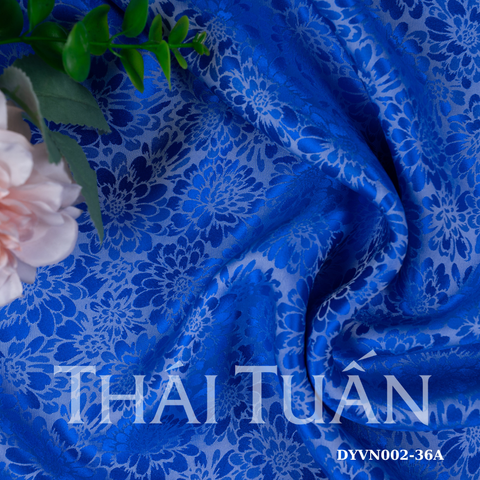 DYVN002-36A Vải Tơ Tằm Cúc Cổ Màu Xanh Dương