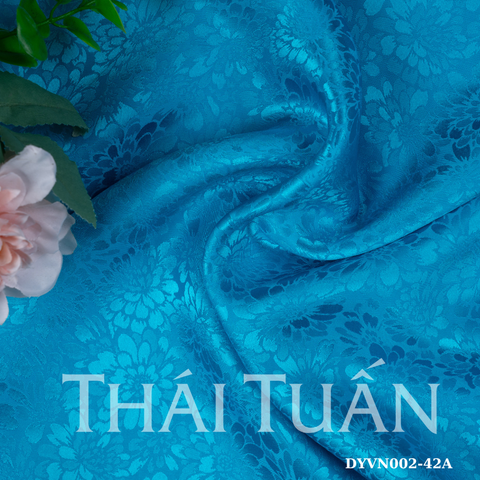 DYVN002-42A Vải Tơ Tằm Cúc Cổ Màu Xanh