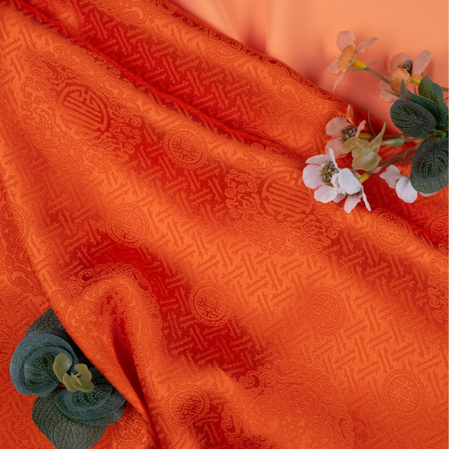 EBWN00508A Vải Tơ Tằm Lộc Thọ Màu Cam Khổ 1m15 x 2m5