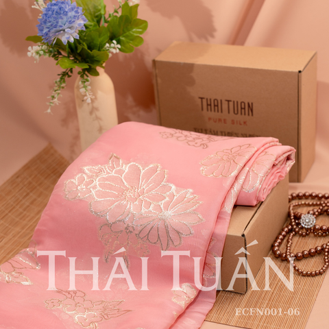 ECFN001-06A Tơ Tằm Cúc Bạch Kim Màu Hồng Khổ 1m15 x 2m5