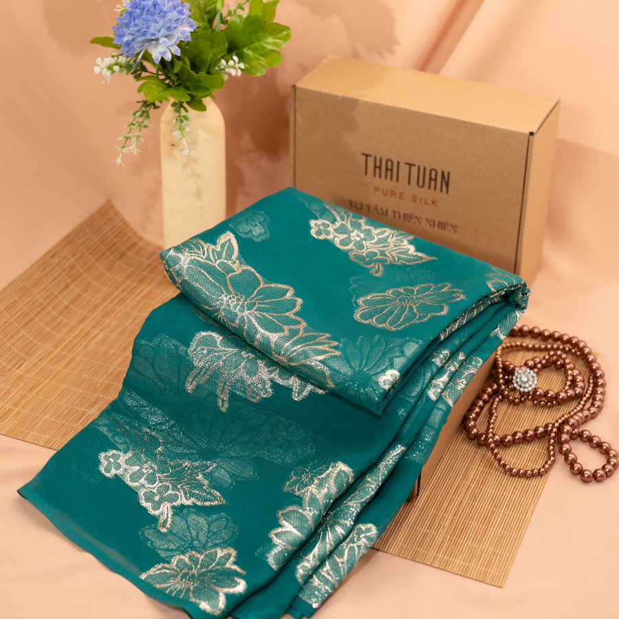 Tơ Tằm Cúc Bạch Kim Màu Xanh Khổ 1m15 x 2m5 ECFN00163A