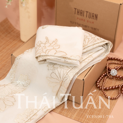 ECFN001-79A Tơ Tằm Cúc Bạch Kim Màu Trắng Khổ 1m15 x 2m5