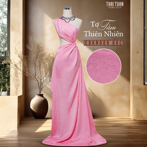 Vải Tơ Tằm Hoa Lá Màu Hồng Baby Sang Trọng 1m15x2m5 EDKN00906C