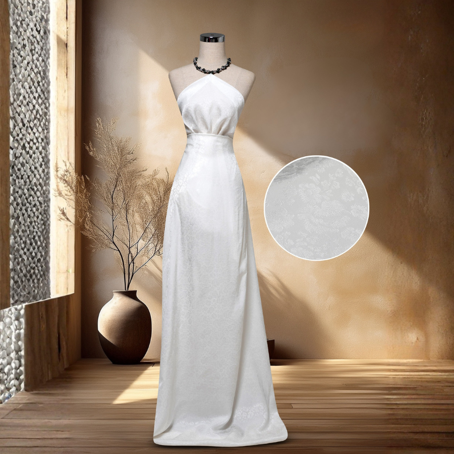 Vải Tơ Tằm Hoa Lá Màu Trắng Sang Trọng 1m15x2m5 EDKN00920A