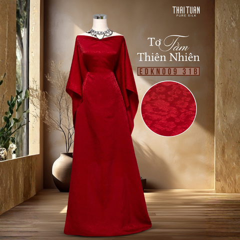 Vải Tơ Tằm Hoa Lá Màu Đỏ Đô Sang Trọng 1m15x2m5 EDKN00931B