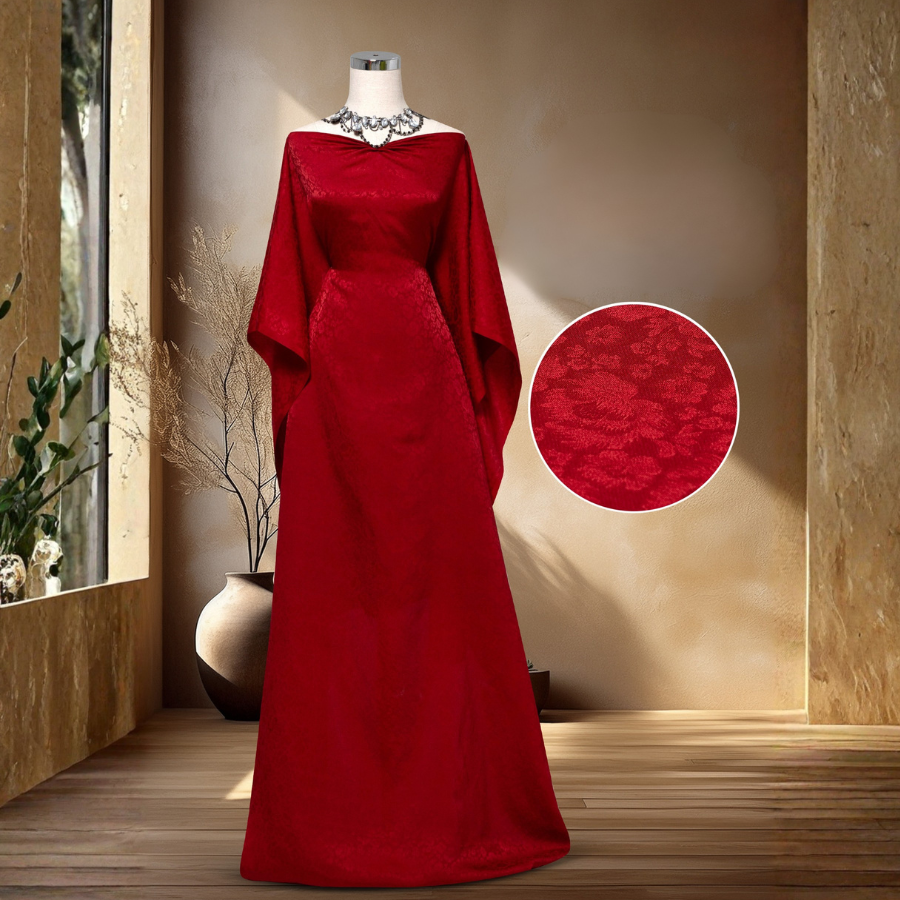 Vải Tơ Tằm Hoa Lá Màu Đỏ Đô Sang Trọng 1m15x2m5 EDKN00931B