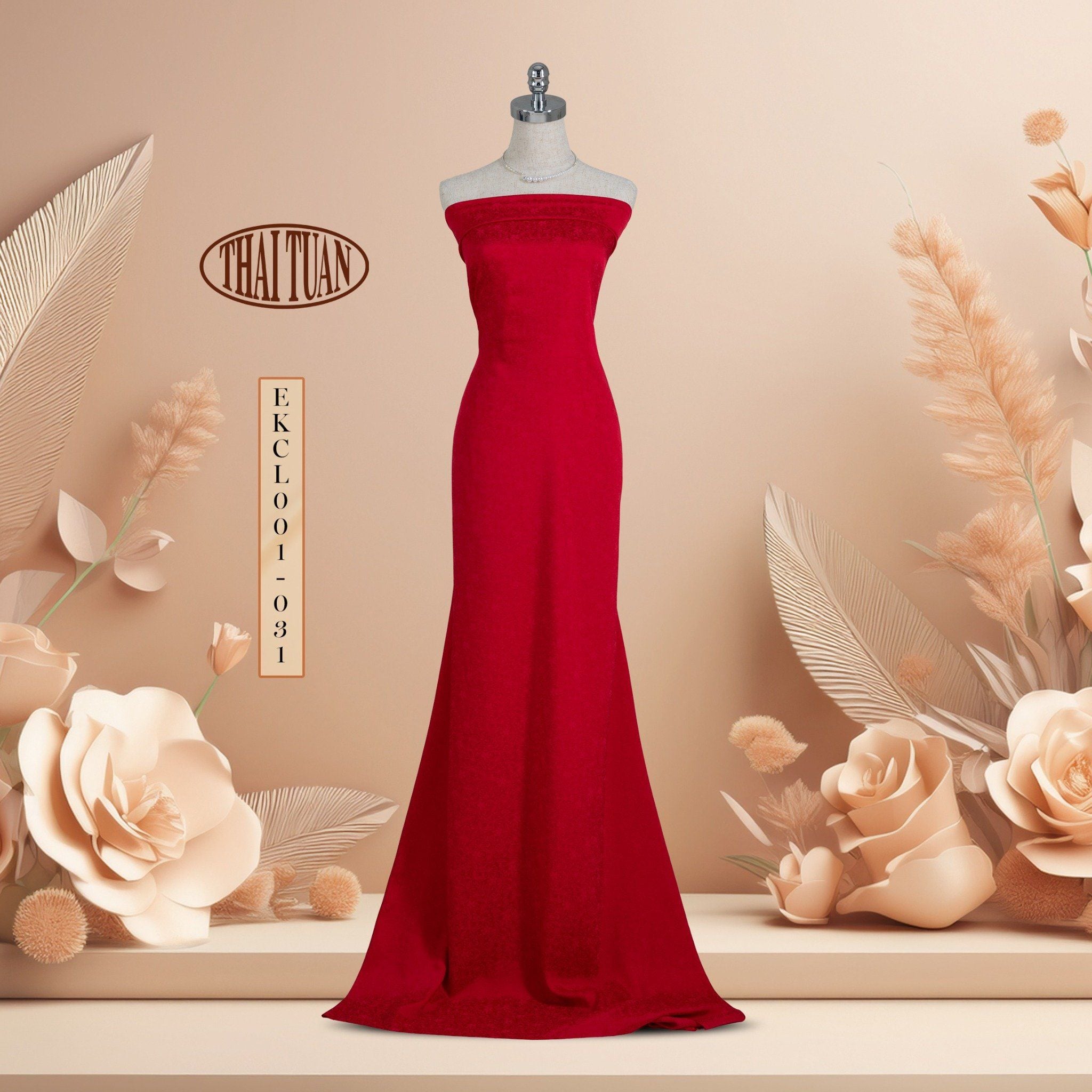 Vải Gấm Họa Tiết Hoa Màu Đỏ Khổ 1m5 x 2m EKCL001031