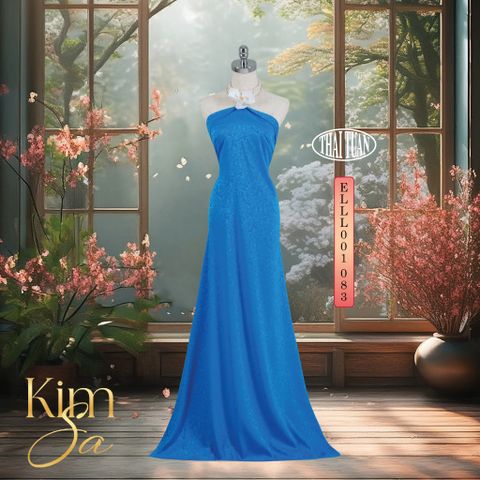 ELLL001-083 Vải Gấm Kim Sa Màu Xanh Dương 1m5 x 2m