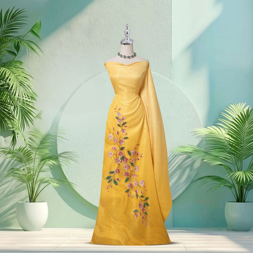 Vải Cao Cấp Dạ Nguyệt Lam Kháng Khuẩn Đính Đá 1m5x2m3 EMD6001X68N3M