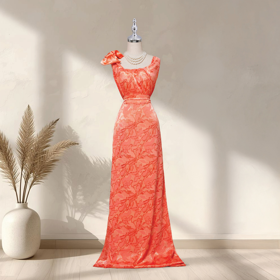 Vải Gấm Hoa Họa Tiết Đặc Biệt Màu Cam 1m5x2m EMUL001007