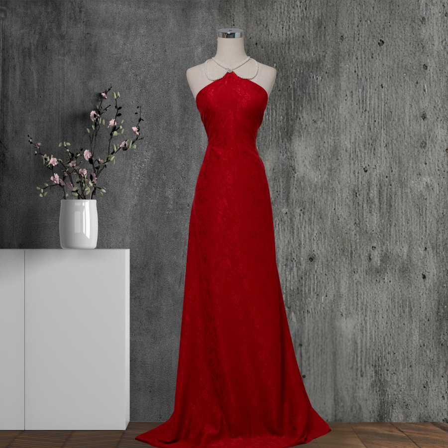 Vải Gấm Hoa Co Giãn Màu Đỏ Tươi Khổ 1m5x2m ENLL001031