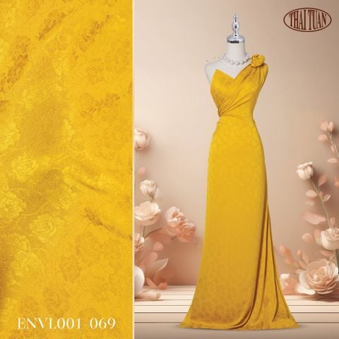 ENVL001-069 Gấm Hoa Co Giãn Màu Vàng Đồng Khổ 1m5 x 2m