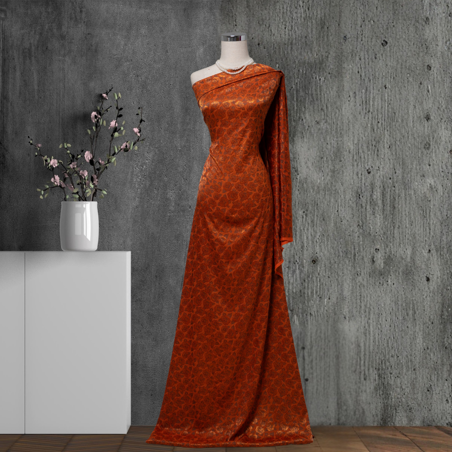 Vải Gấm Hoa Dạ Kim Màu Cam Khổ 1m5x2m EPGL001043