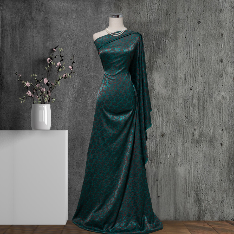 Vải Gấm Hoa Dạ Kim Màu Xanh Cổ Vịt Khổ 1m5x2m EPGL001257