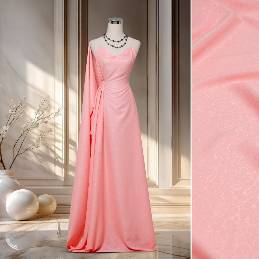 Vải Gấm Hoa Lá Ánh Kim Nhẹ Màu Hồng Dâu 1m5x2m EPNL001007