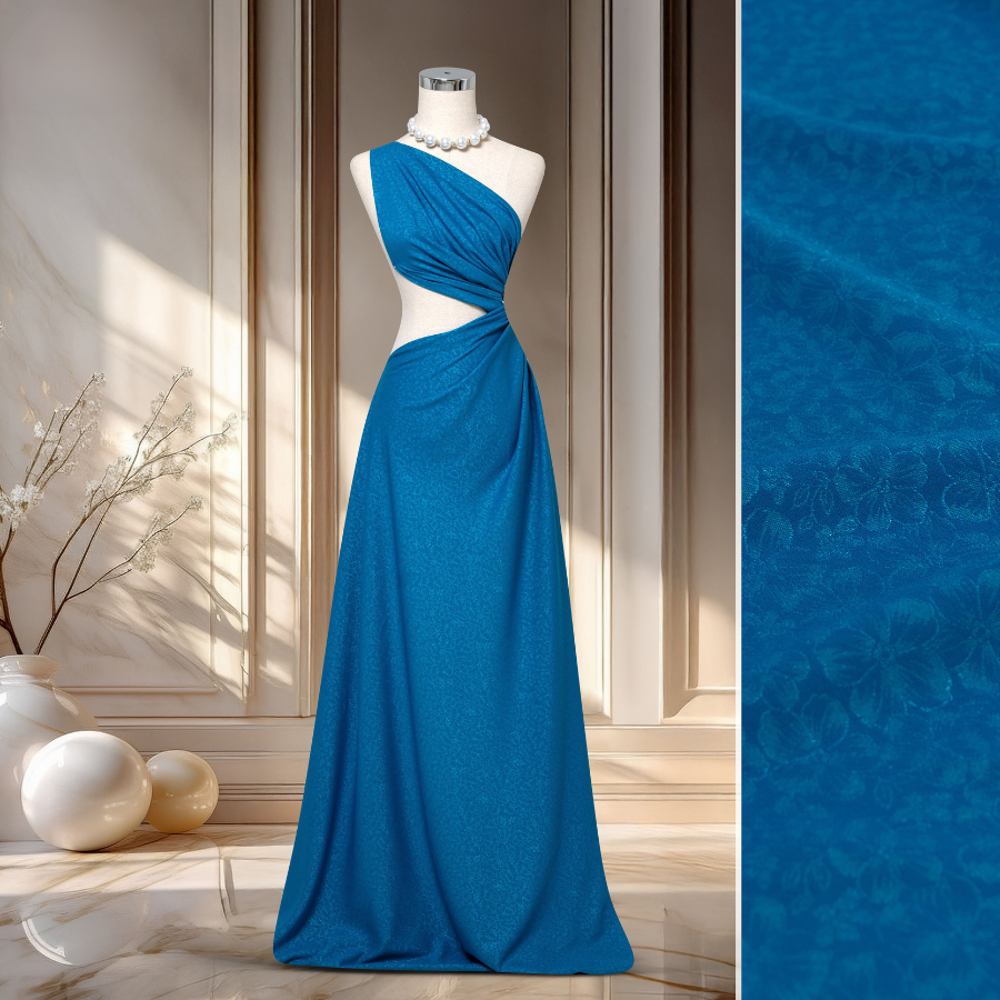 Vải Gấm Hoa Lá Ánh Kim Nhẹ Màu Xanh Đậm 1m5x2m EPNL001057