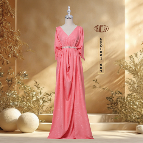 Vải Gấm Hoa Mẫu Đơn Màu Hồng Dâu 1m5x2m EPQL001007