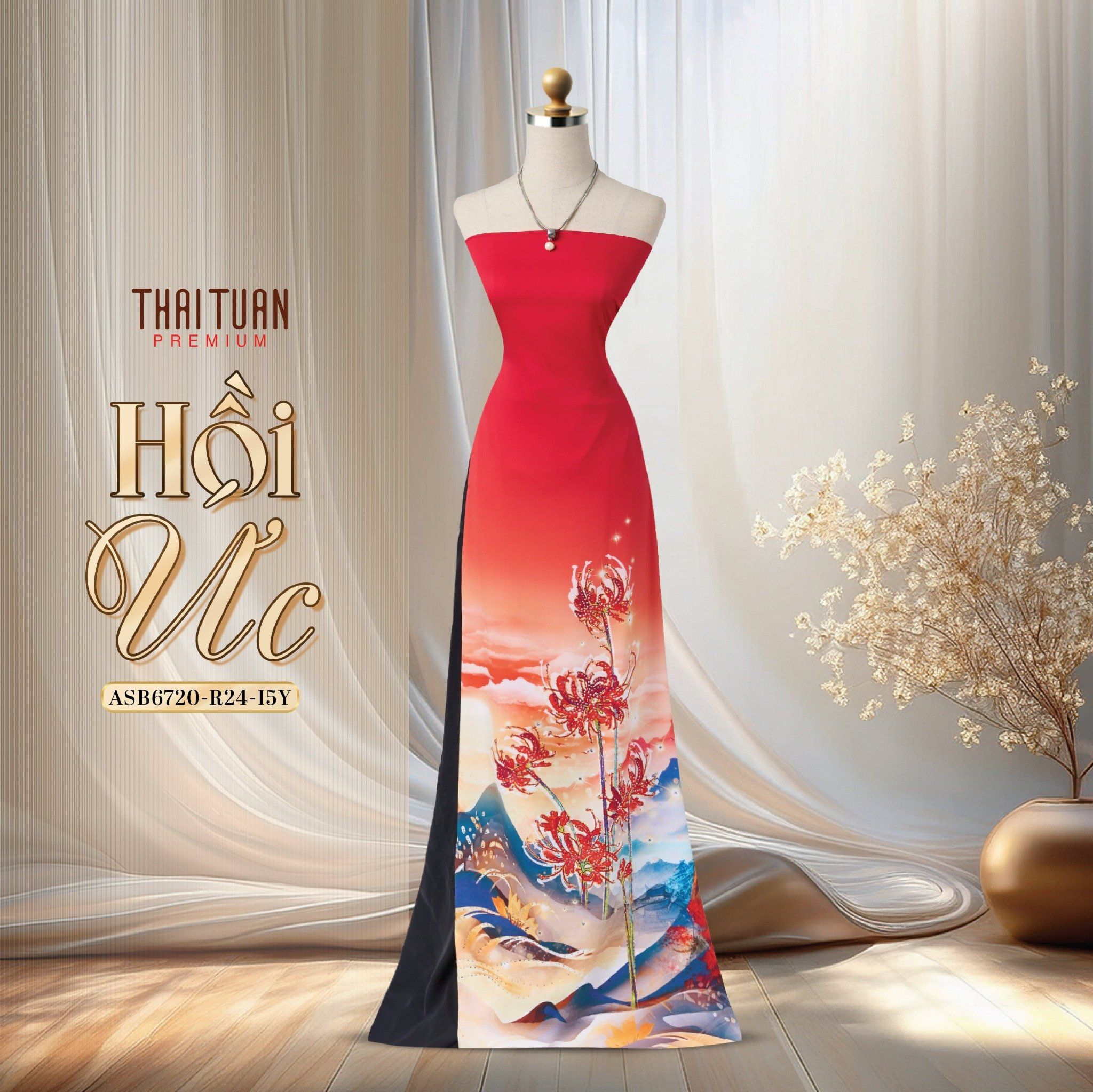 Vải Áo Dài Đính Đá Cao Cấp Màu Đỏ Khổ 1m50 x Dài 2m3 ASB6720R24I5Y