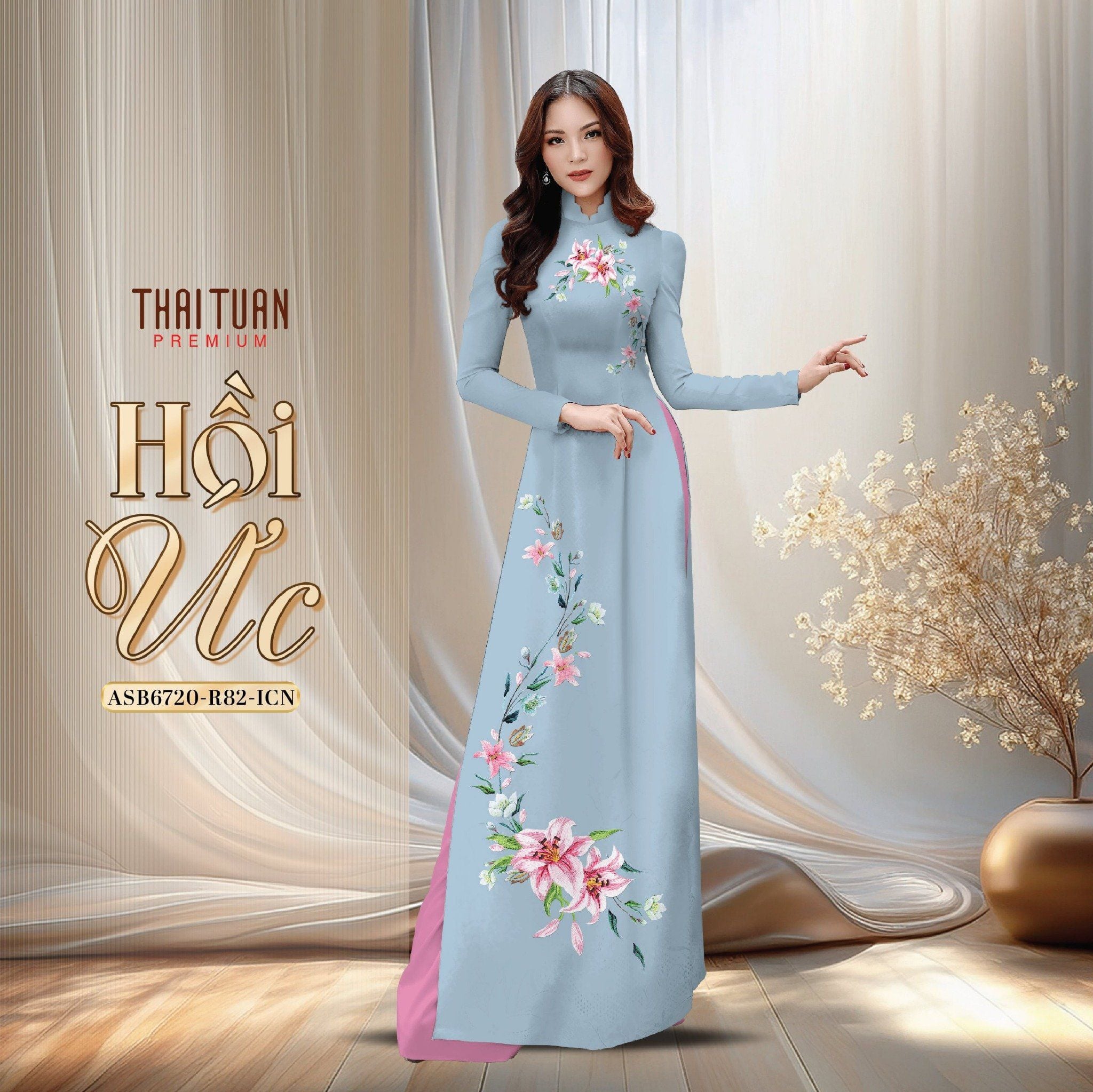 Vải Áo Dài Đính Đá Cao Cấp Màu Xanh Nhạt Khổ 1m50 x Dài 2m3 ASB6720R82ICN