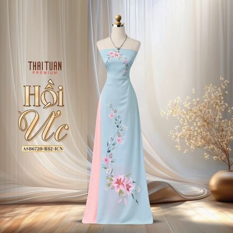 Vải Áo Dài Đính Đá Cao Cấp Màu Xanh Nhạt Khổ 1m50 x Dài 2m3 ASB6720R82ICN