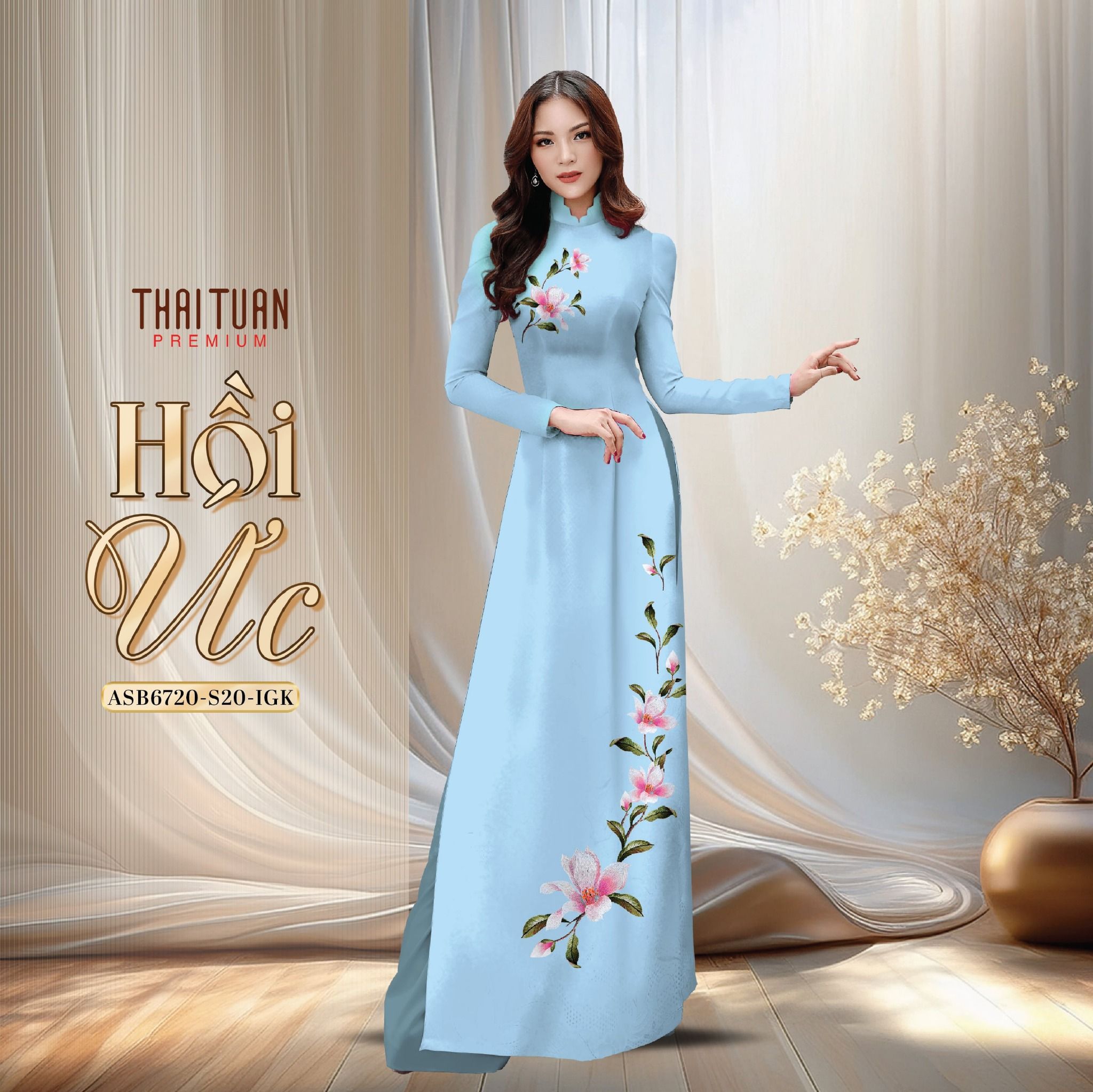 Vải Áo Dài Đính Đá Cao Cấp Màu Xanh Khổ 1m50 x Dài 2m3 ASB6720S20IGK