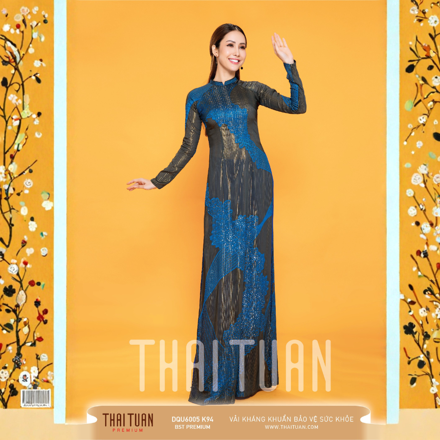 DQU6005K94 Vải Áo Dài Kim Tuyến Đính Đá Cao Cấp Khổ 1m50 x Dài 2m3