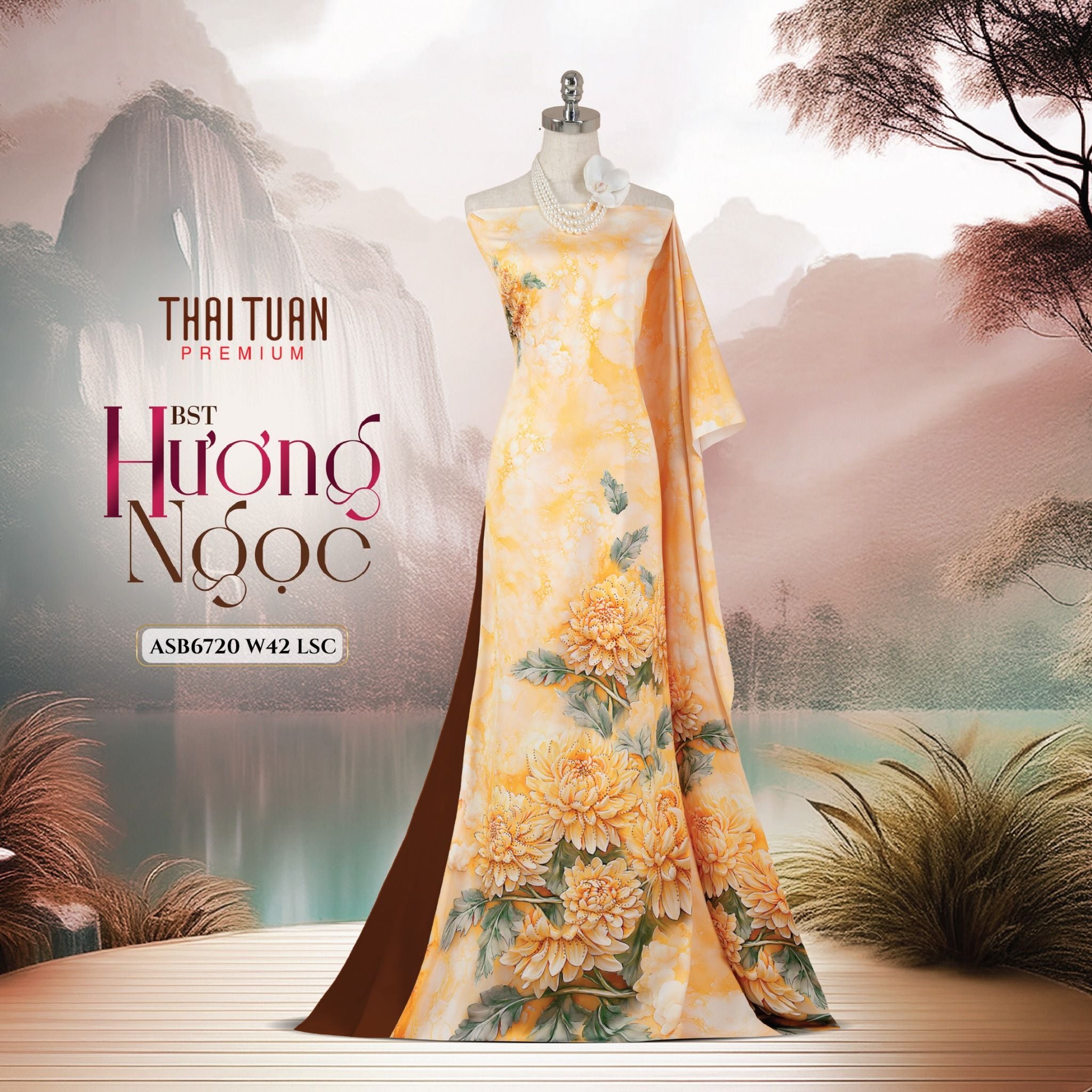 ASB6720W42LSC Vải Áo Dài Satin Hương Thơm Đính Đá Khổ 1m50 x Dài 2m3
