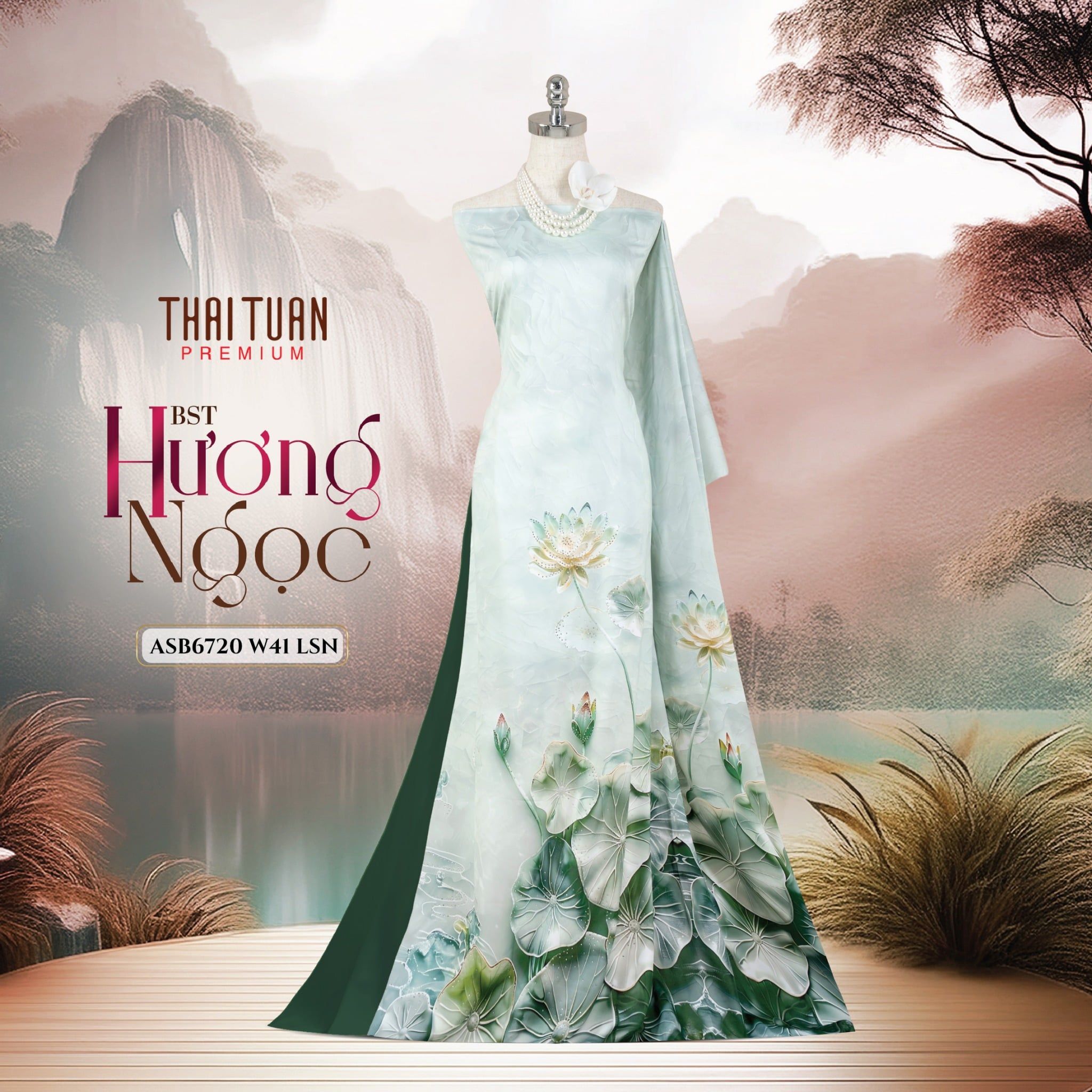 ASB6720W41LSN Vải Áo Dài Satin Hương Thơm Đính Đá Khổ 1m50 x Dài 2m3