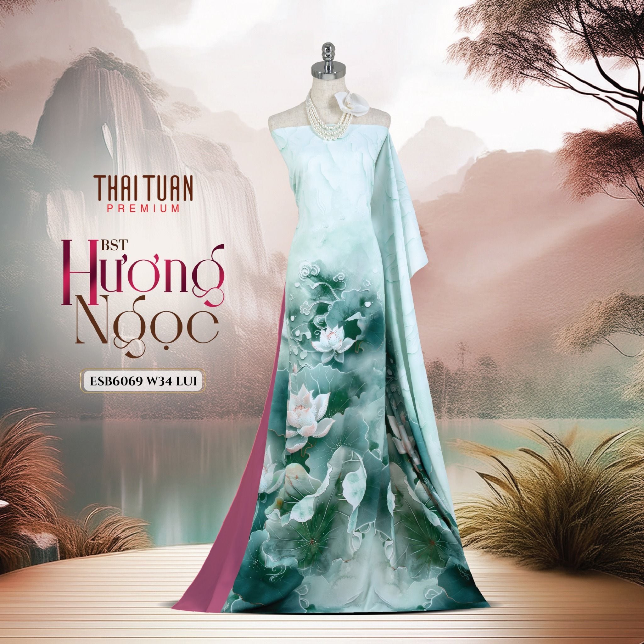 ESB6069W34LUI Vải Áo Dài Satin Đính Đá Khổ 1m50 x Dài 2m3