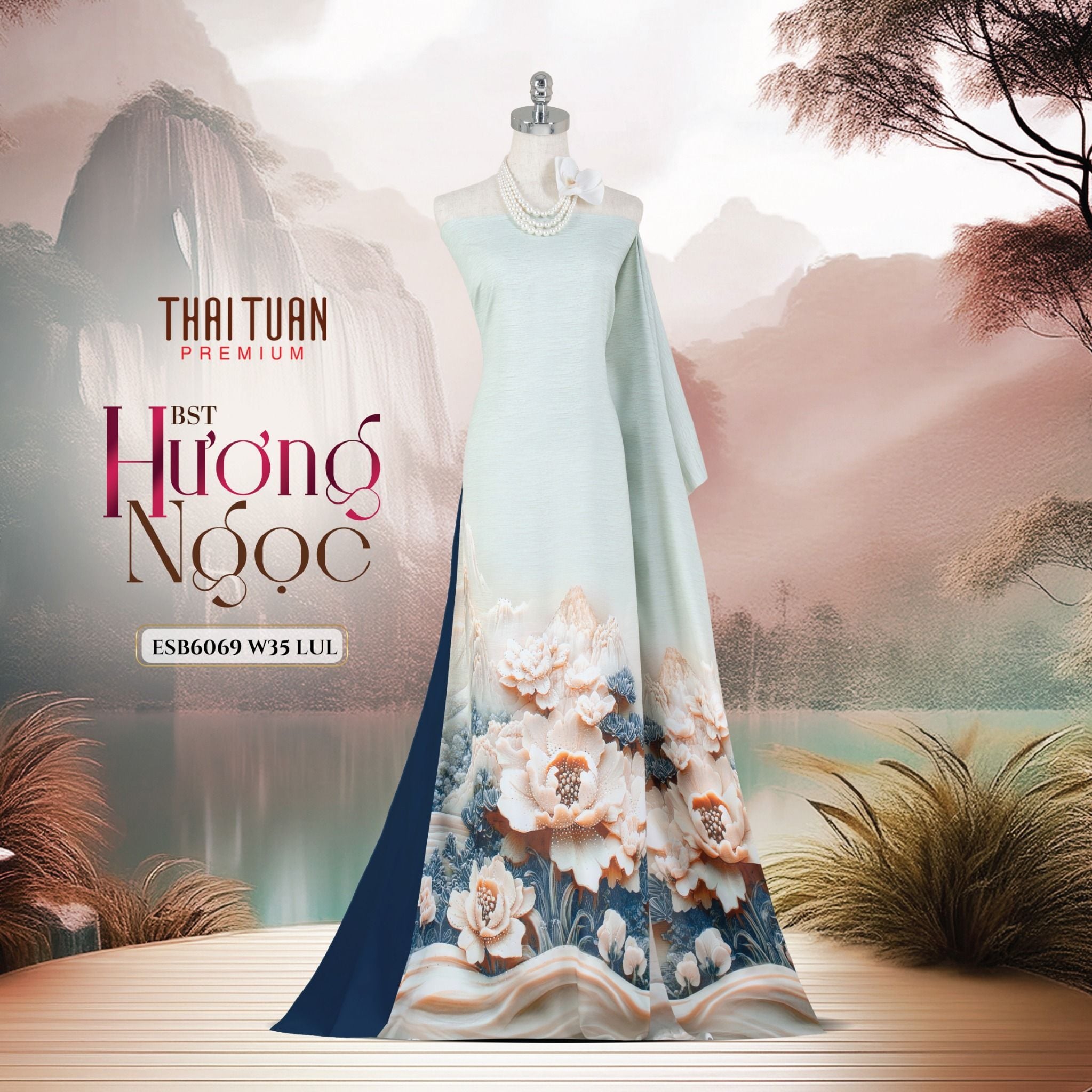 ESB6069W35LUL Vải Áo Dài Satin Đính Đá Khổ 1m50 x Dài 2m3