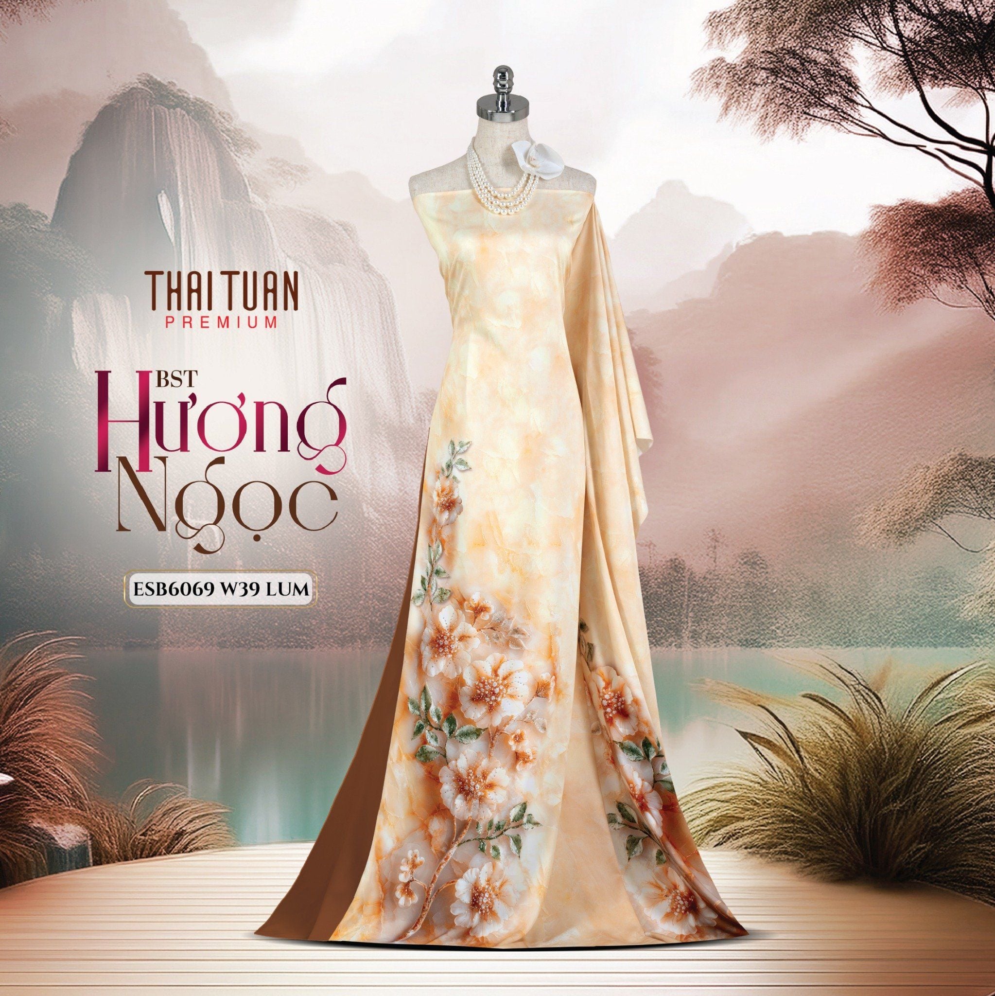 ESB6069W39LUM Vải Áo Dài Satin Đính Đá Khổ 1m50 x Dài 2m3