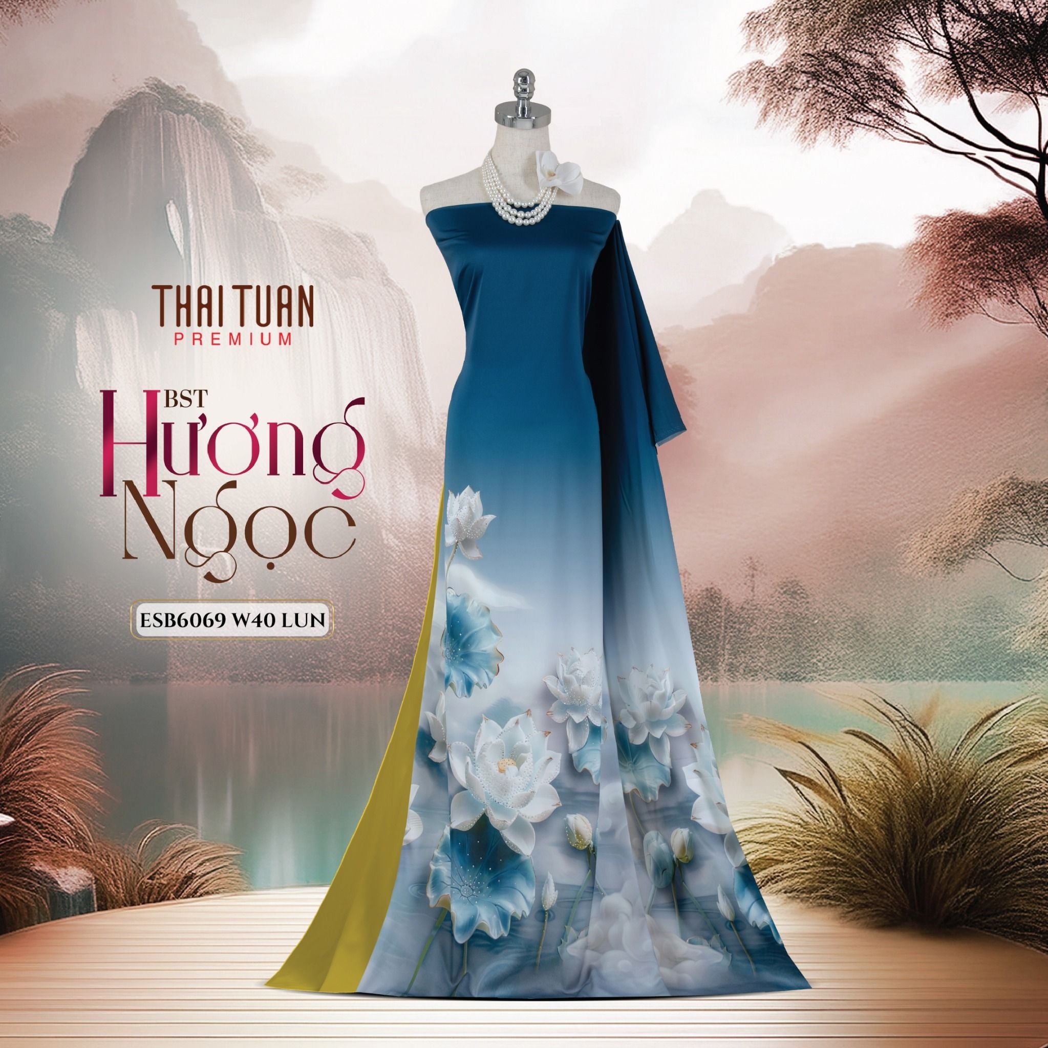 ESB6069W40LUN Vải Áo Dài Satin Đính Đá Khổ 1m50 x Dài 2m3