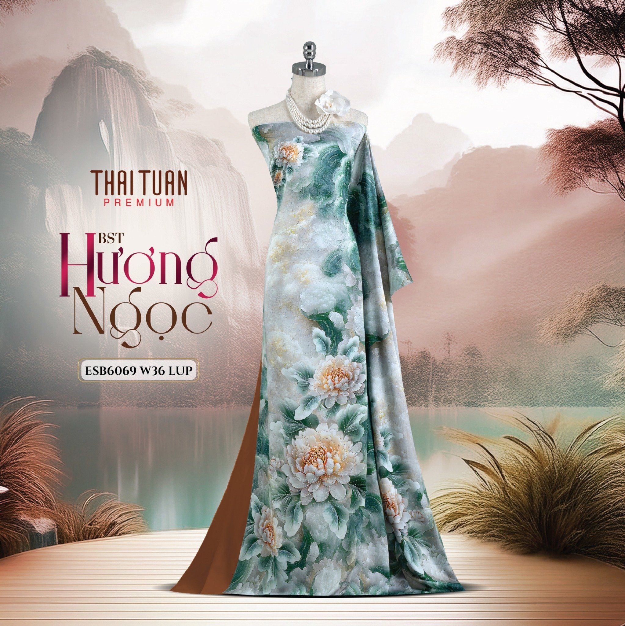 ESB6069W36LUP Vải Áo Dài Satin Đính Đá Khổ 1m50 x Dài 2m3