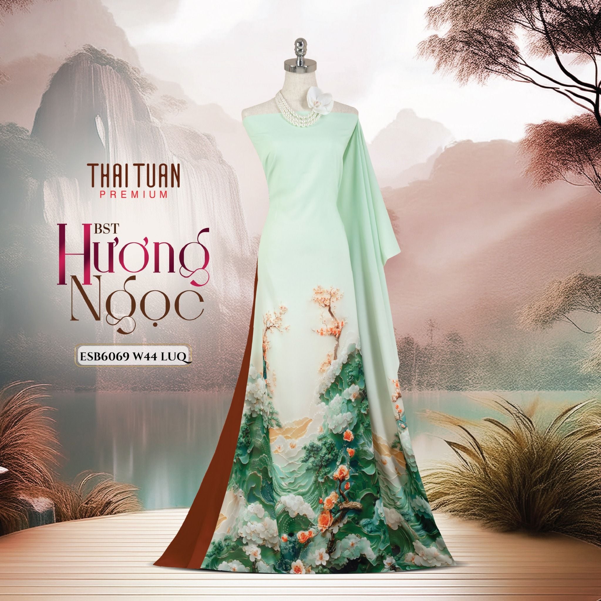 ESB6069W44LUQ Vải Áo Dài Satin Đính Đá Khổ 1m50 x Dài 2m3