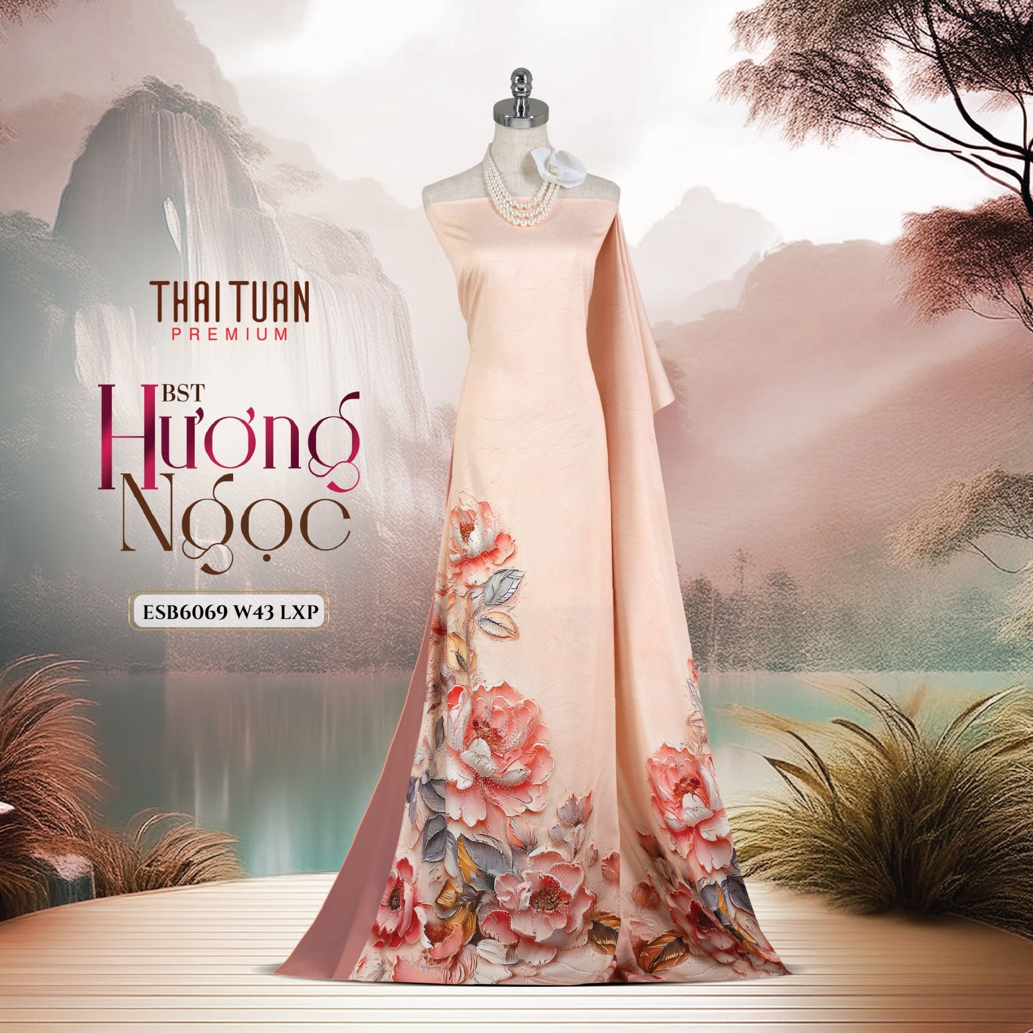 ESB6069W43LXP Vải Áo Dài Satin Đính Đá Khổ 1m50 x Dài 2m3