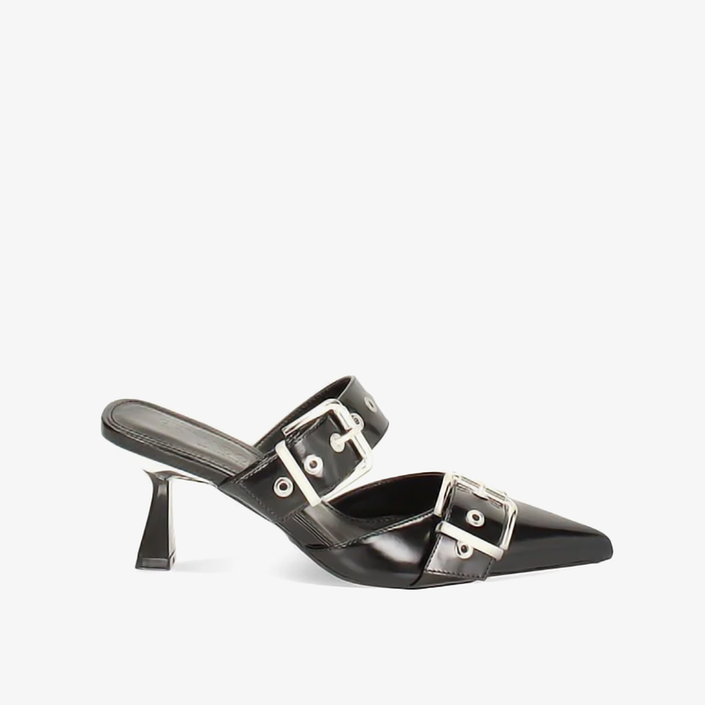 Dép Cao Gót Nữ Primadonna Collection Black Clogs With Buckles 7Cm