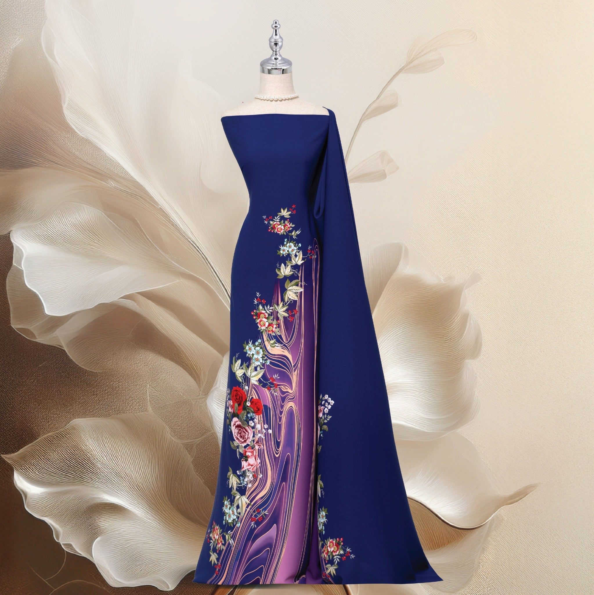 Vải Áo Dài In Hoa Lá Đặc Biệt 1m5 x 2m1 ASBR577214C4H