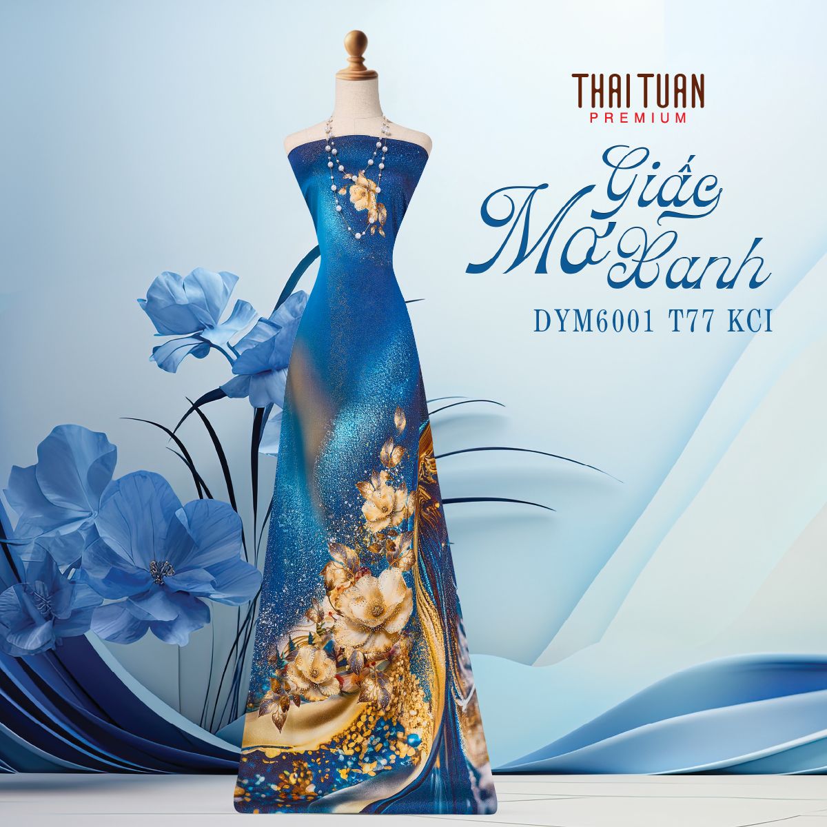 DYM6001T77KCI Vải Áo Dài Kim Tuyến Đính Đá Khổ 1m50 x Dài 2m3