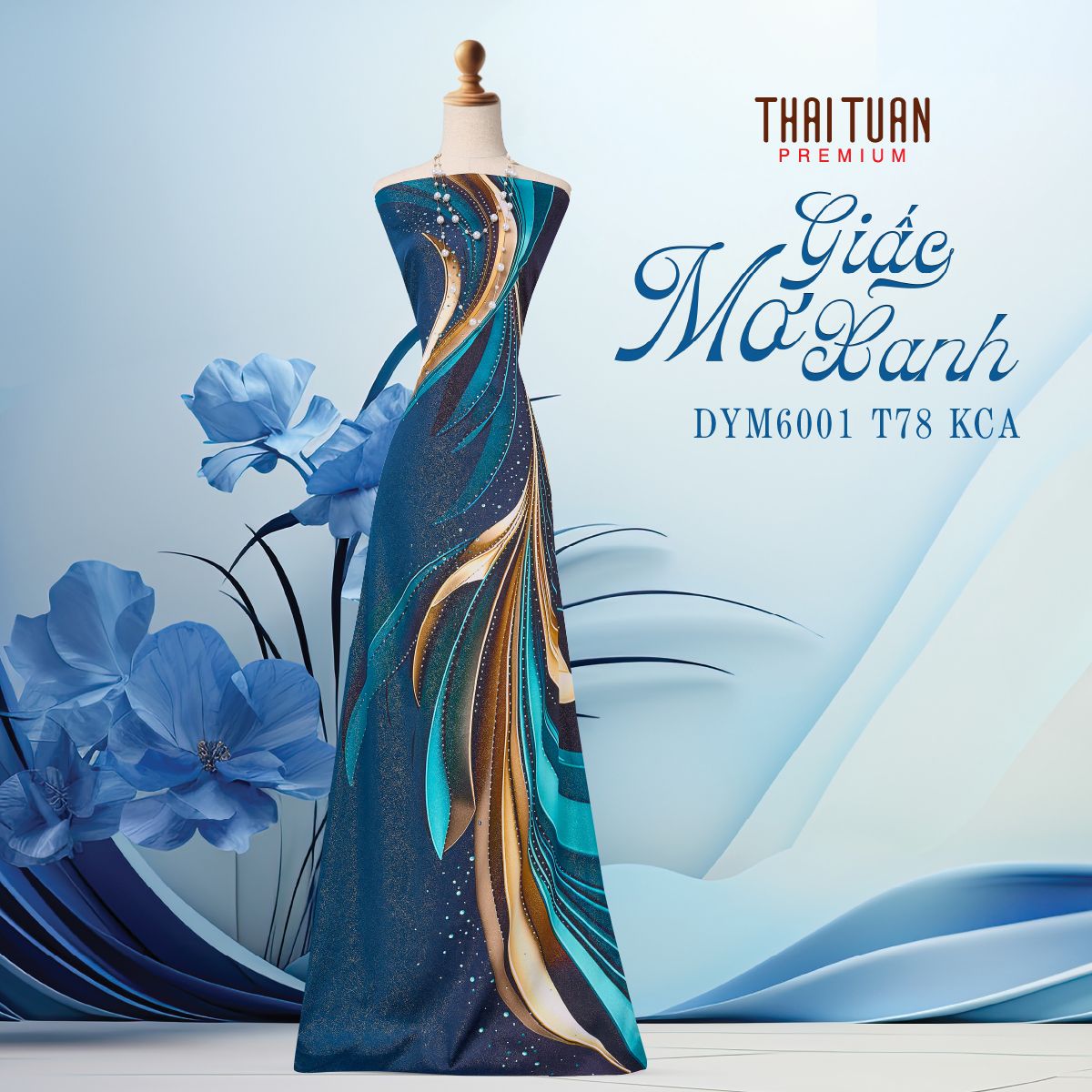 DKI6001K27E0S Vải Áo Dài Kim Tuyến Đính Đá Khổ 1m50 x Dài 2m3