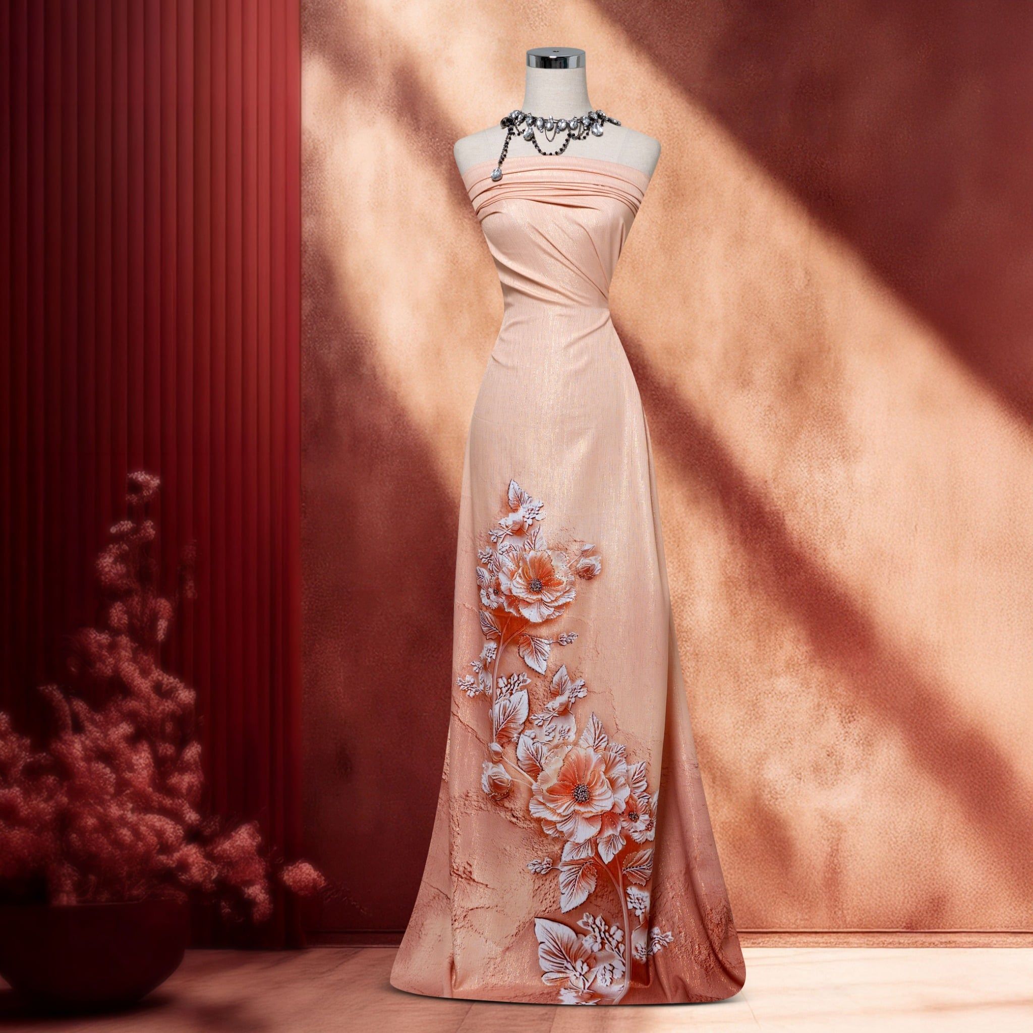 Vải Áo Dài Kim Tuyến Đính Đá Cao Cấp 1m5x2m3 EMC6001W94MLB