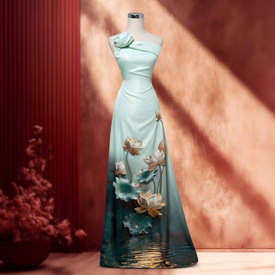 Vải Áo Dài Kim Tuyến Đính Đá Cao Cấp 1m5x2m3 EMC6001X10MLE