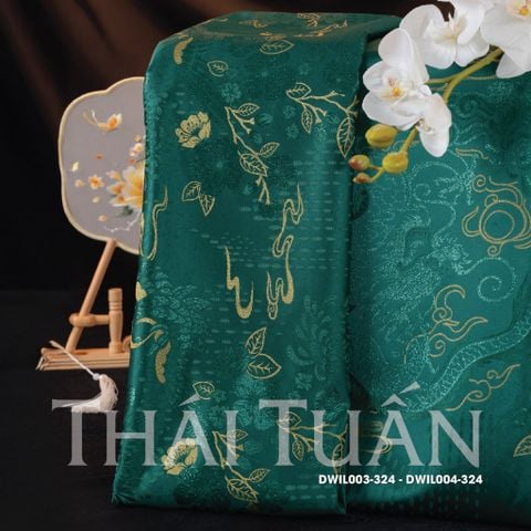DWIL003324 Gấm Dâu Rể Cao Cấp Khổ Lớn Màu Xanh Lá