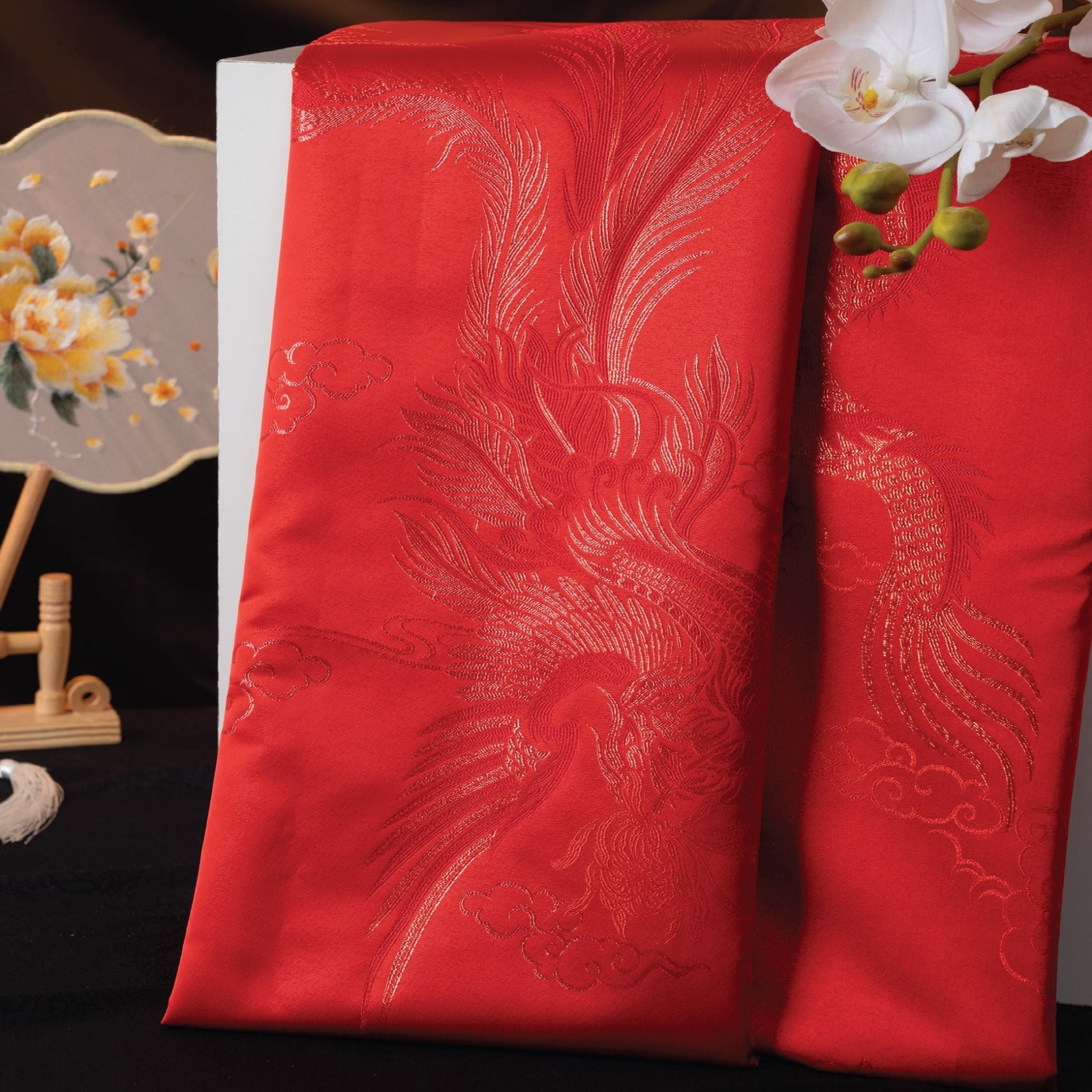 DWIL003341 Gấm Dâu Rể Cao Cấp Khổ Lớn Màu Đỏ