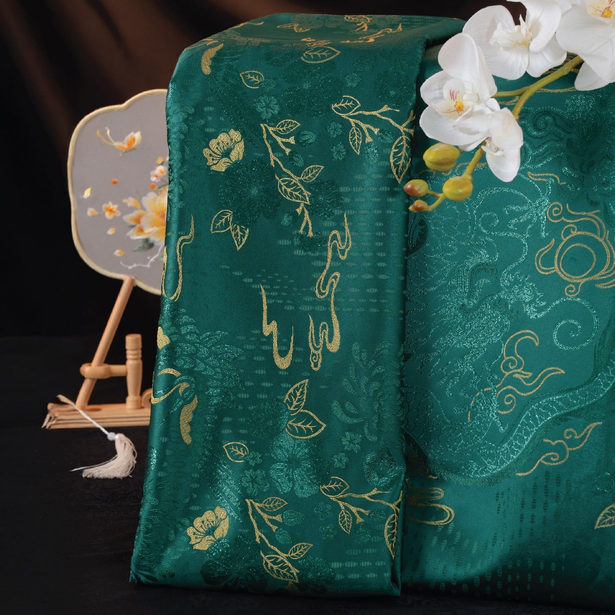 DWIL003324 Gấm Dâu Rể Cao Cấp Khổ Lớn Màu Xanh Lá